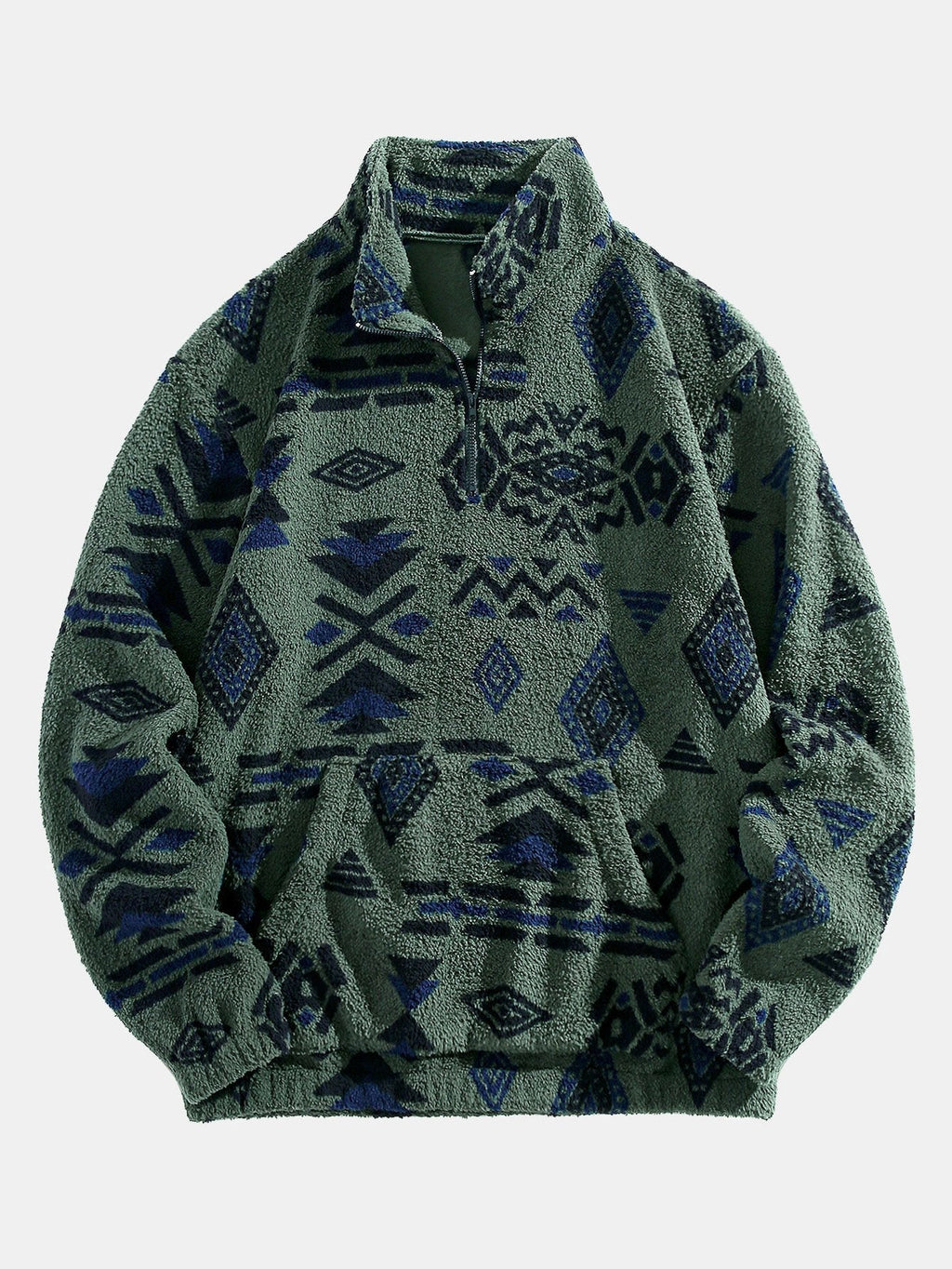 Alistair - Aztec Pattern Teddy Fleece Quarter-Zip Pullover