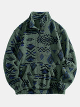 Alistair - Aztec Pattern Teddy Fleece Quarter-Zip Pullover