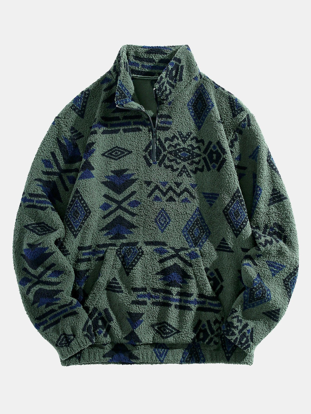 Alistair - Aztec Pattern Teddy Fleece Quarter-Zip Pullover