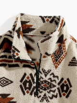 Alistair - Aztec Pattern Teddy Fleece Quarter-Zip Pullover
