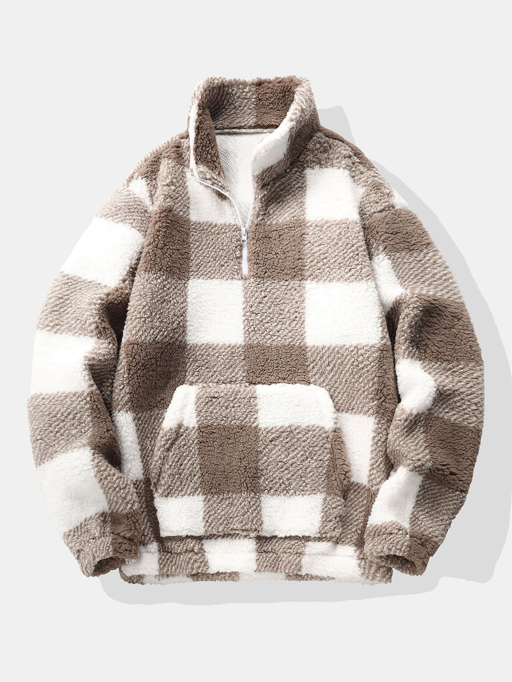 Douglas - Plaid Teddy Fleece Mock Neck Quarter-Zip Pullover