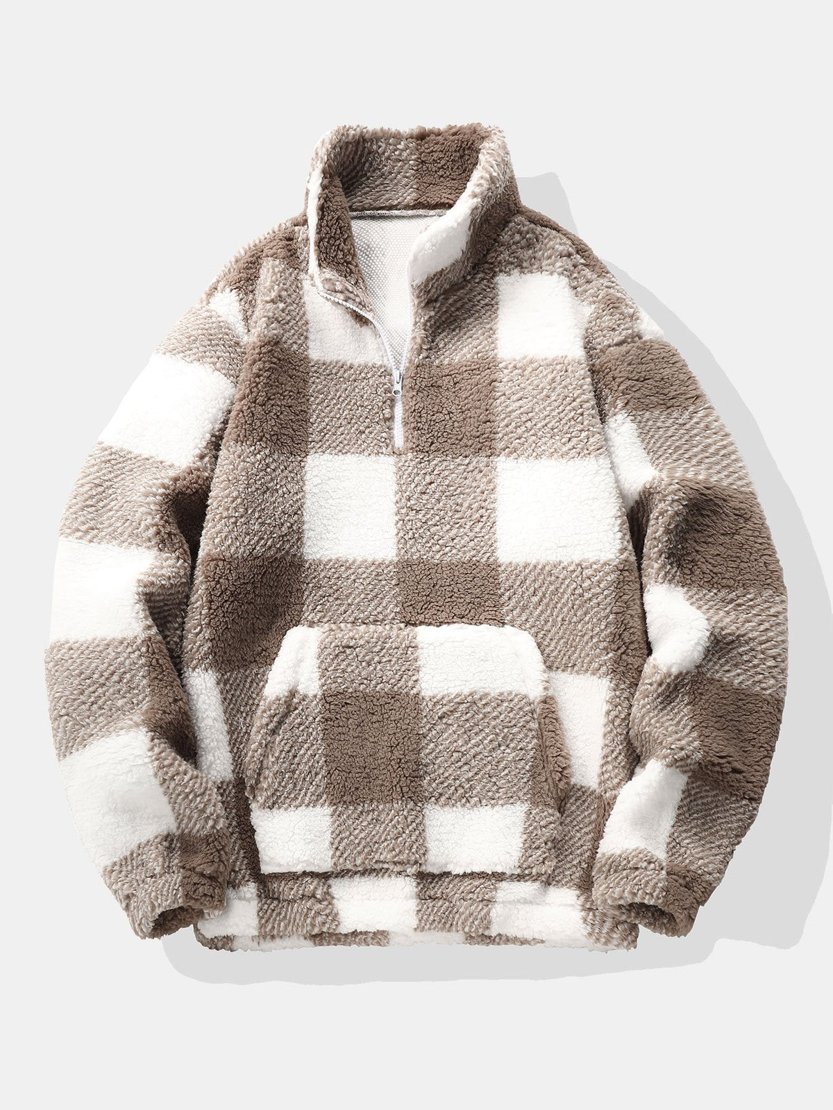 Douglas - Plaid Teddy Fleece Mock Neck Quarter-Zip Pullover