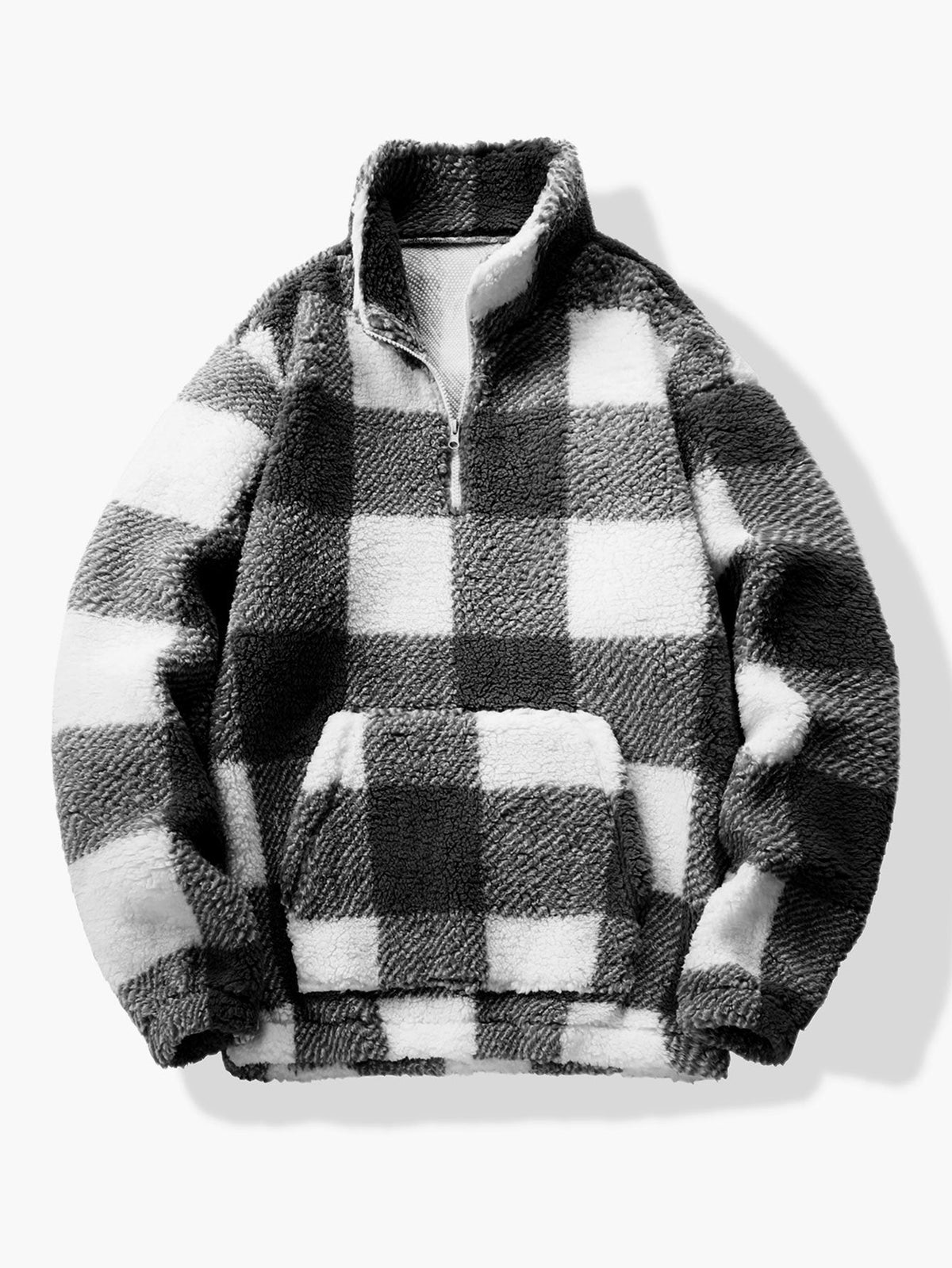 Douglas - Plaid Teddy Fleece Mock Neck Quarter-Zip Pullover