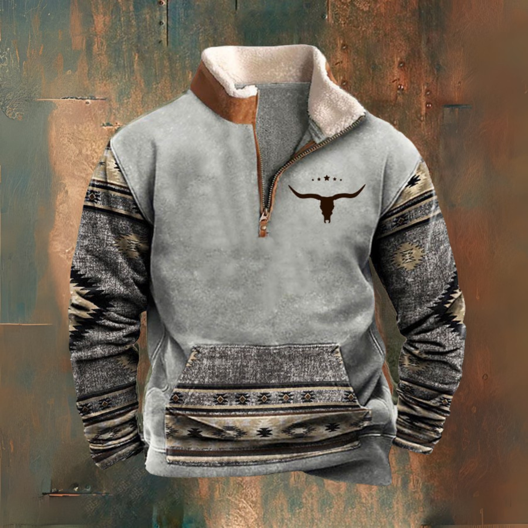 Andrew - Grey Patterned Half-Zip Sweatshirt