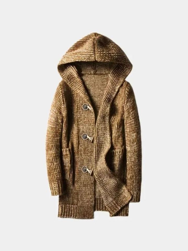 Wayne - Brown Hooded Knit Cardigan