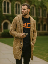 Wayne - Brown Hooded Knit Cardigan