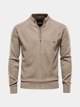 Barry - Taupe Jacquard Zip-Up Knit Cardigan