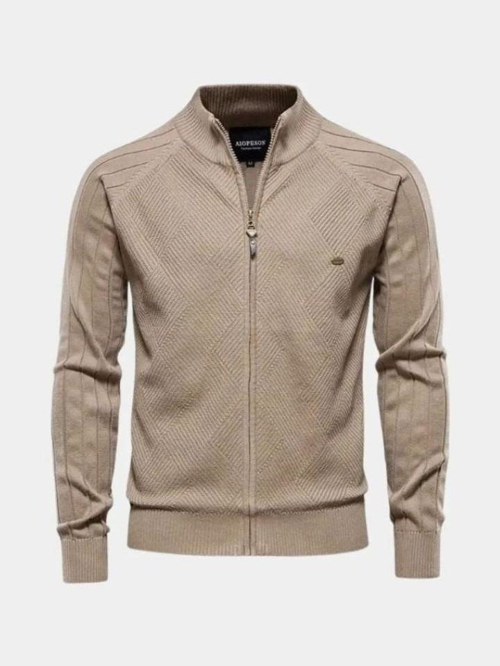 Barry - Taupe Jacquard Zip-Up Knit Cardigan