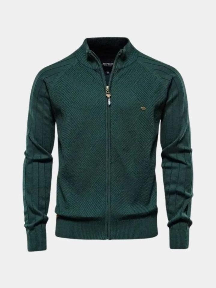 Barry - Taupe Jacquard Zip-Up Knit Cardigan