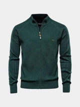 Barry - Taupe Jacquard Zip-Up Knit Cardigan