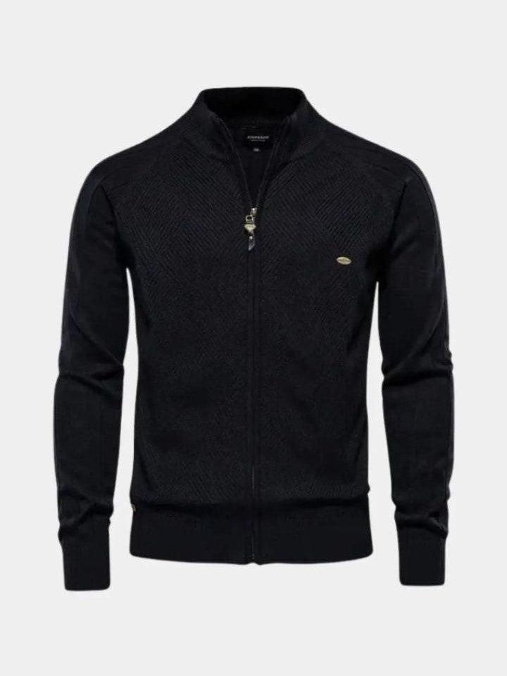 Barry - Taupe Jacquard Zip-Up Knit Cardigan