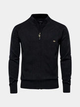 Barry - Taupe Jacquard Zip-Up Knit Cardigan
