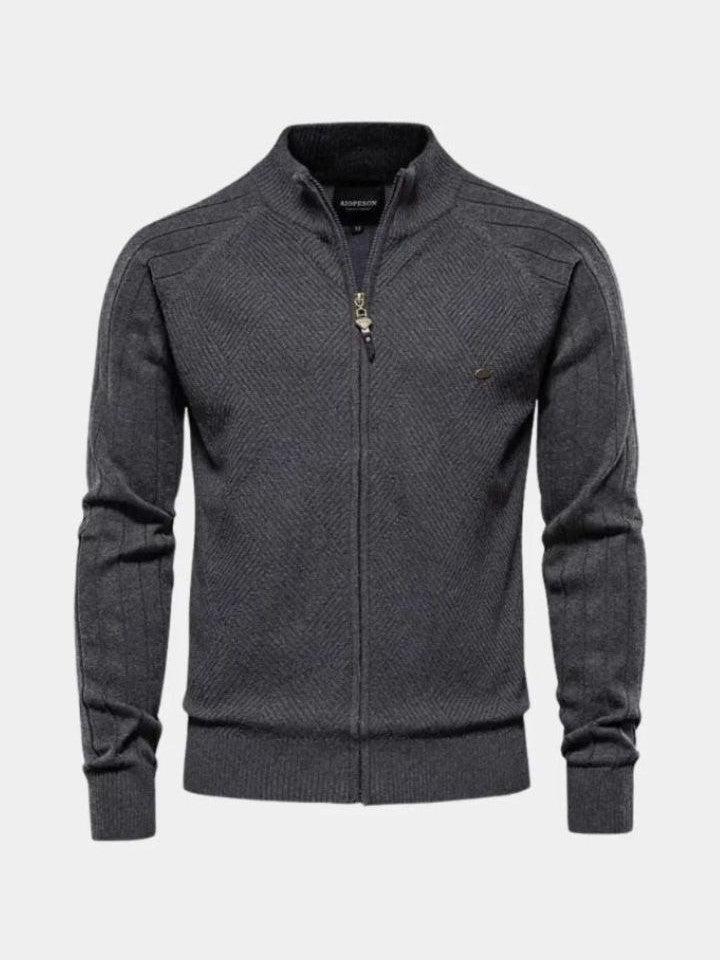 Barry - Taupe Jacquard Zip-Up Knit Cardigan