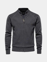 Barry - Taupe Jacquard Zip-Up Knit Cardigan