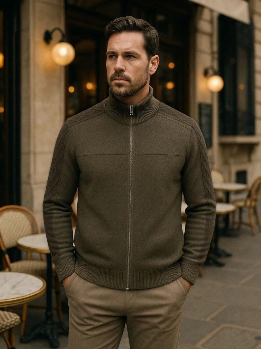 Steve - Zip Collar Knit Cardigan