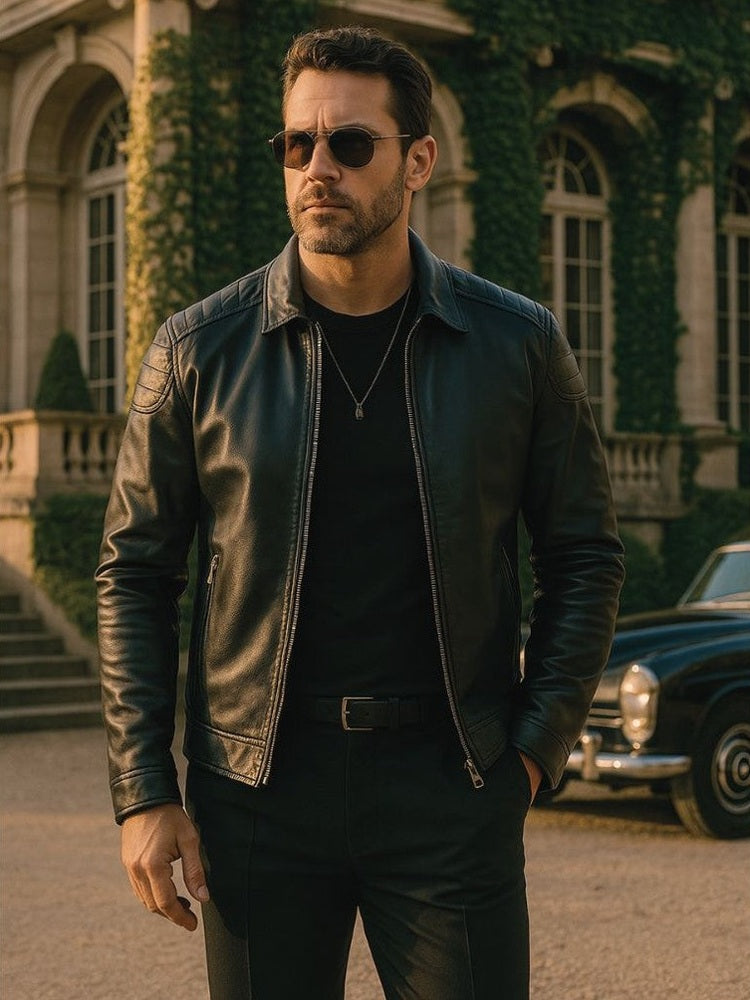 Mark - Cross Zip Leather Jacket