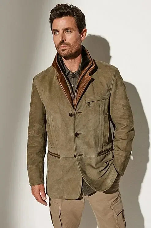 Elias - Olive Vintage Collared Coat