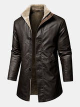 Stephane - Longline Faux Leather Overcoat with Faux Fur Lining