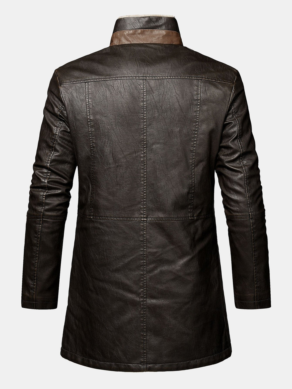 Stephane - Longline Faux Leather Overcoat with Faux Fur Lining