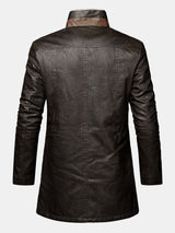 Stephane - Longline Faux Leather Overcoat with Faux Fur Lining