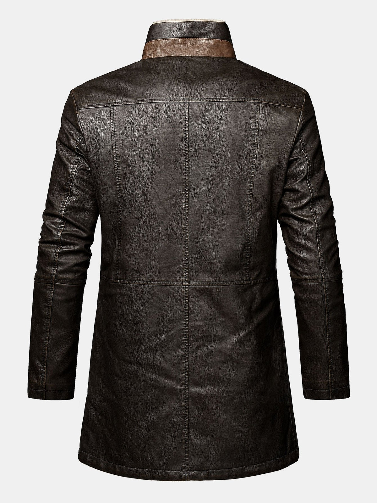 Stephane - Longline Faux Leather Overcoat with Faux Fur Lining