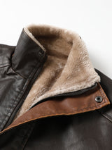 Stephane - Longline Faux Leather Overcoat with Faux Fur Lining