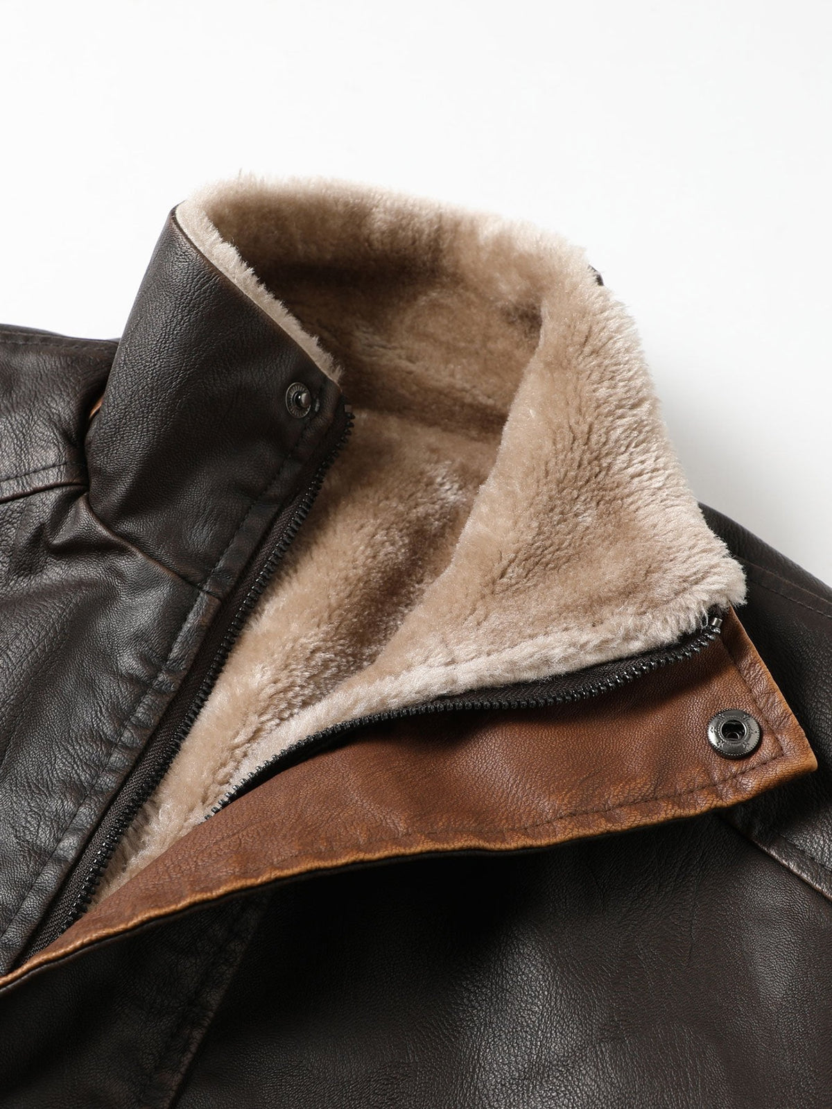 Stephane - Longline Faux Leather Overcoat with Faux Fur Lining