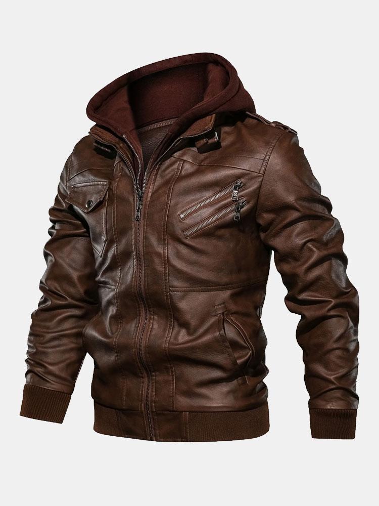Zack - Faux Leather Jacket with Detachable Hood