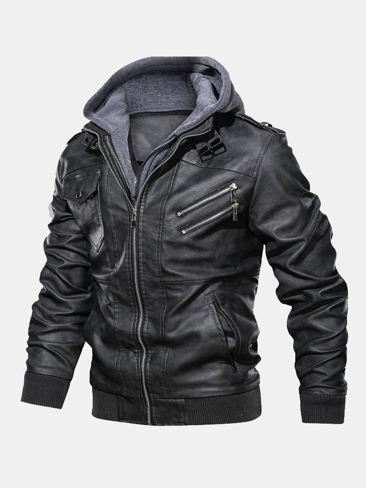 Zack - Faux Leather Jacket with Detachable Hood
