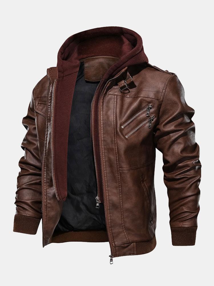 Zack - Faux Leather Jacket with Detachable Hood