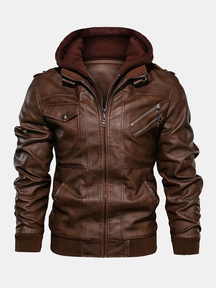Zack - Faux Leather Jacket with Detachable Hood