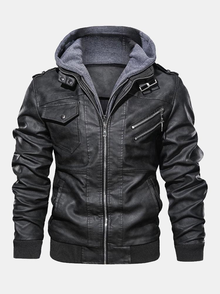 Zack - Faux Leather Jacket with Detachable Hood