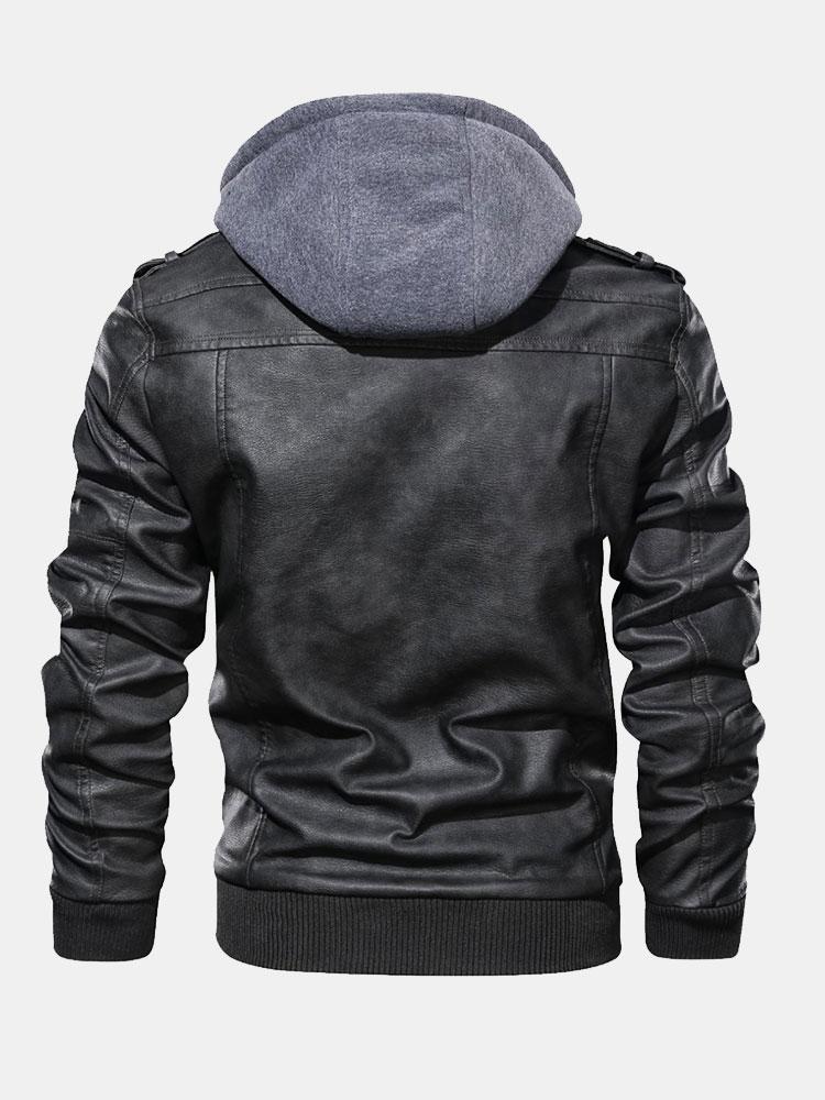 Zack - Faux Leather Jacket with Detachable Hood
