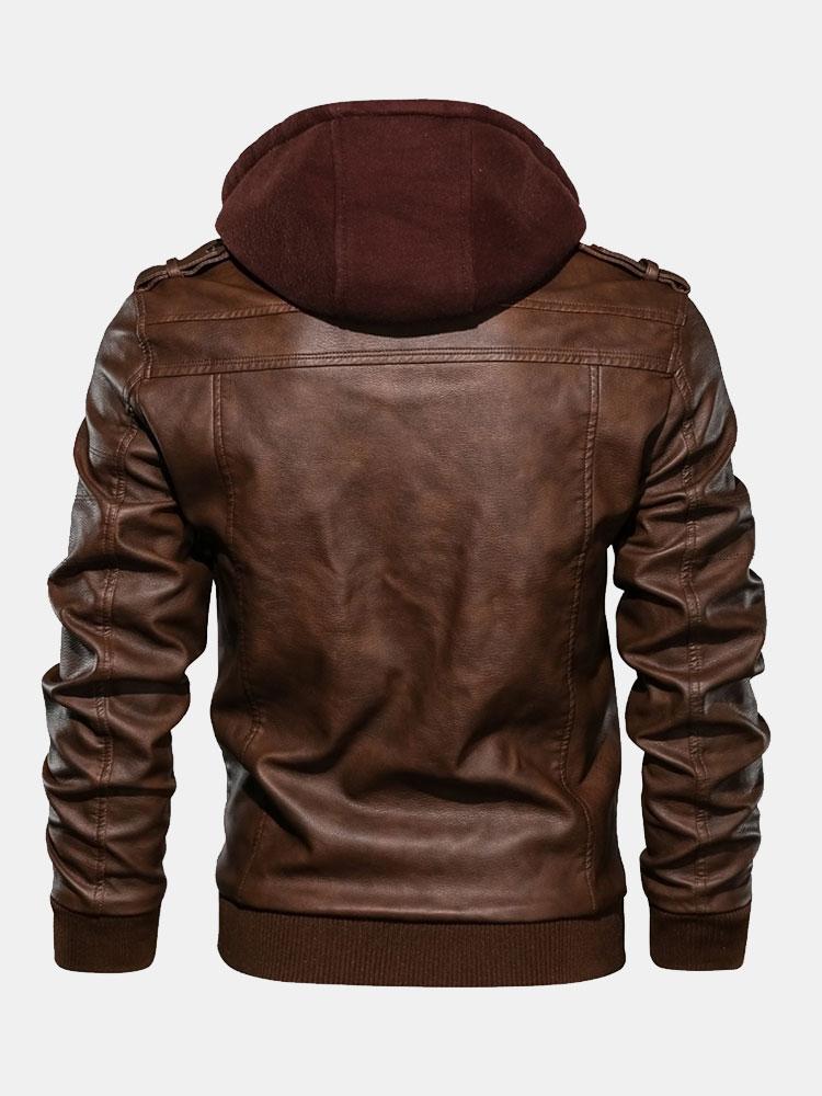 Zack - Faux Leather Jacket with Detachable Hood