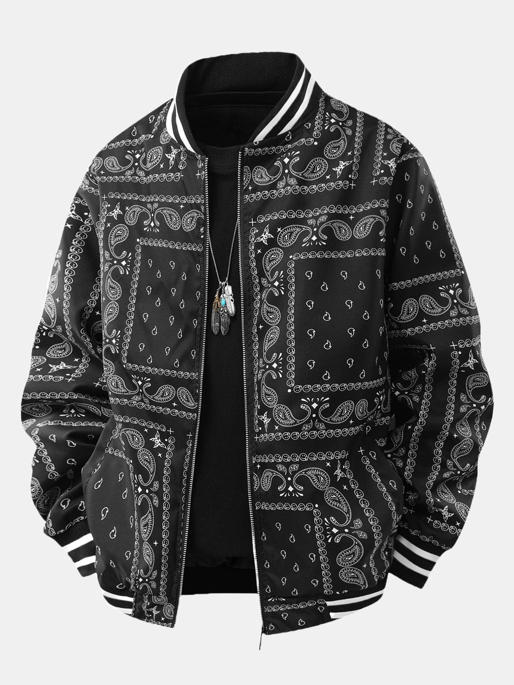 Ellis - Paisley Print Baseball Jacket with Stand Collar
