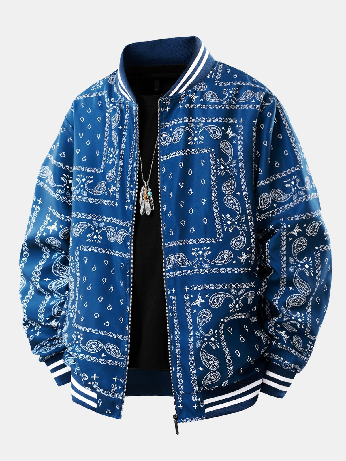 Ellis - Paisley Print Baseball Jacket with Stand Collar