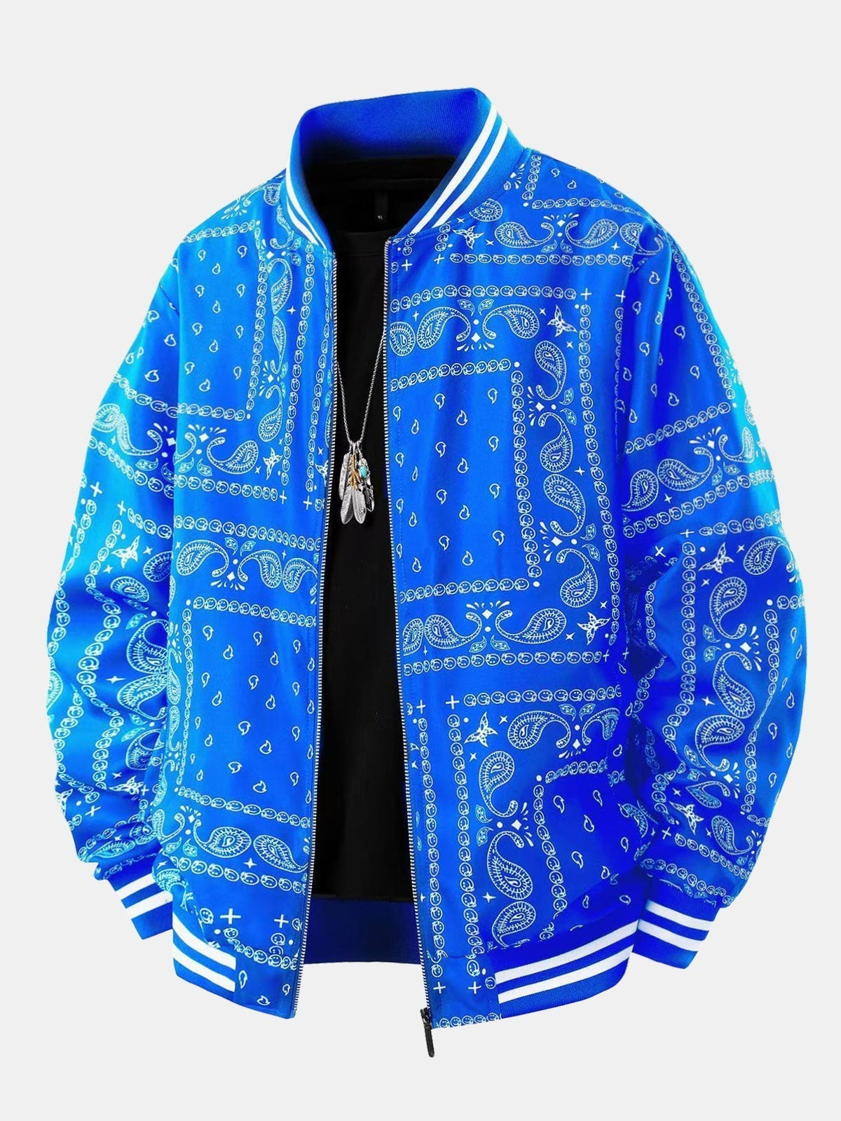 Ellis - Paisley Print Baseball Jacket with Stand Collar