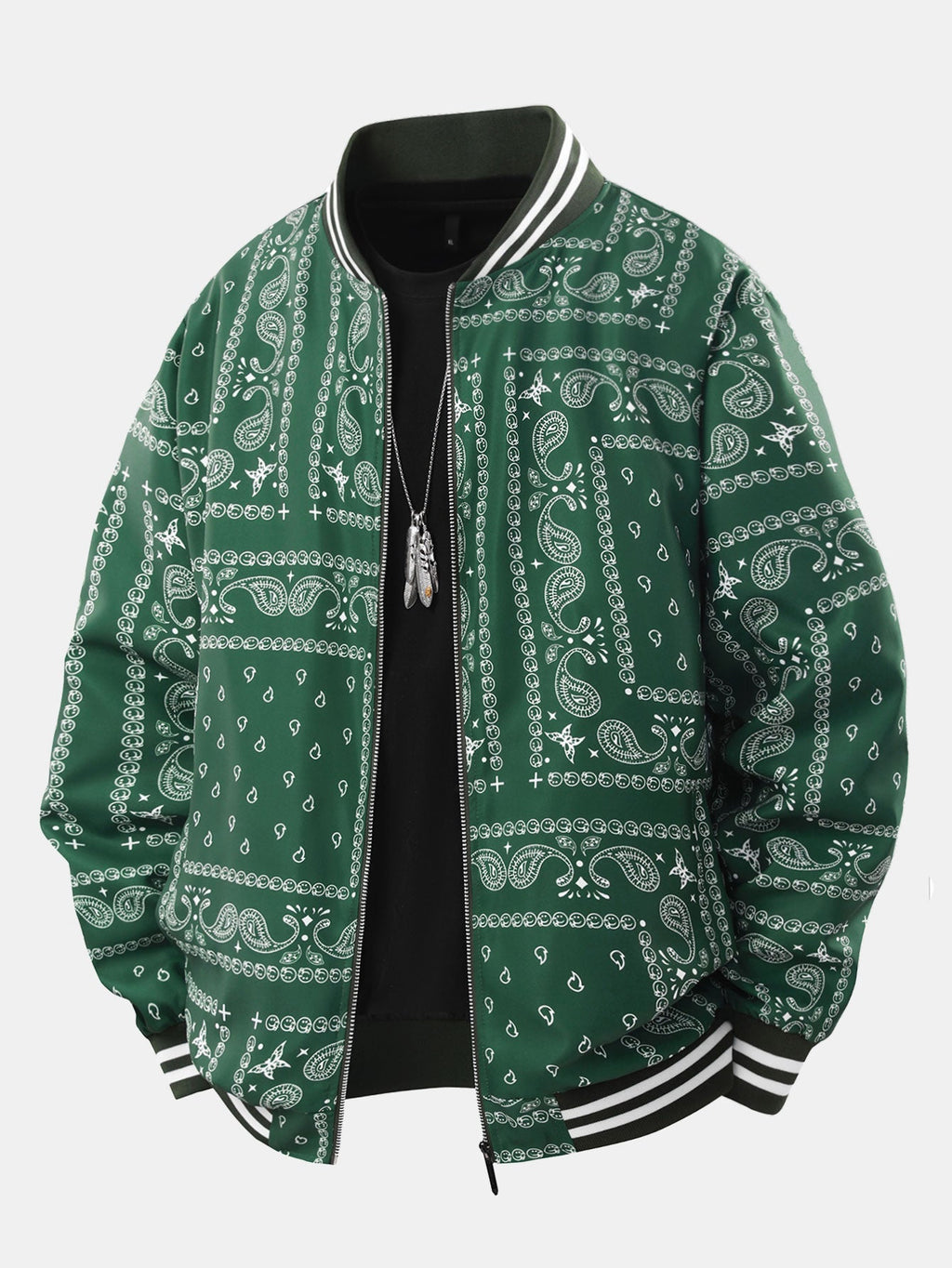 Ellis - Paisley Print Baseball Jacket with Stand Collar