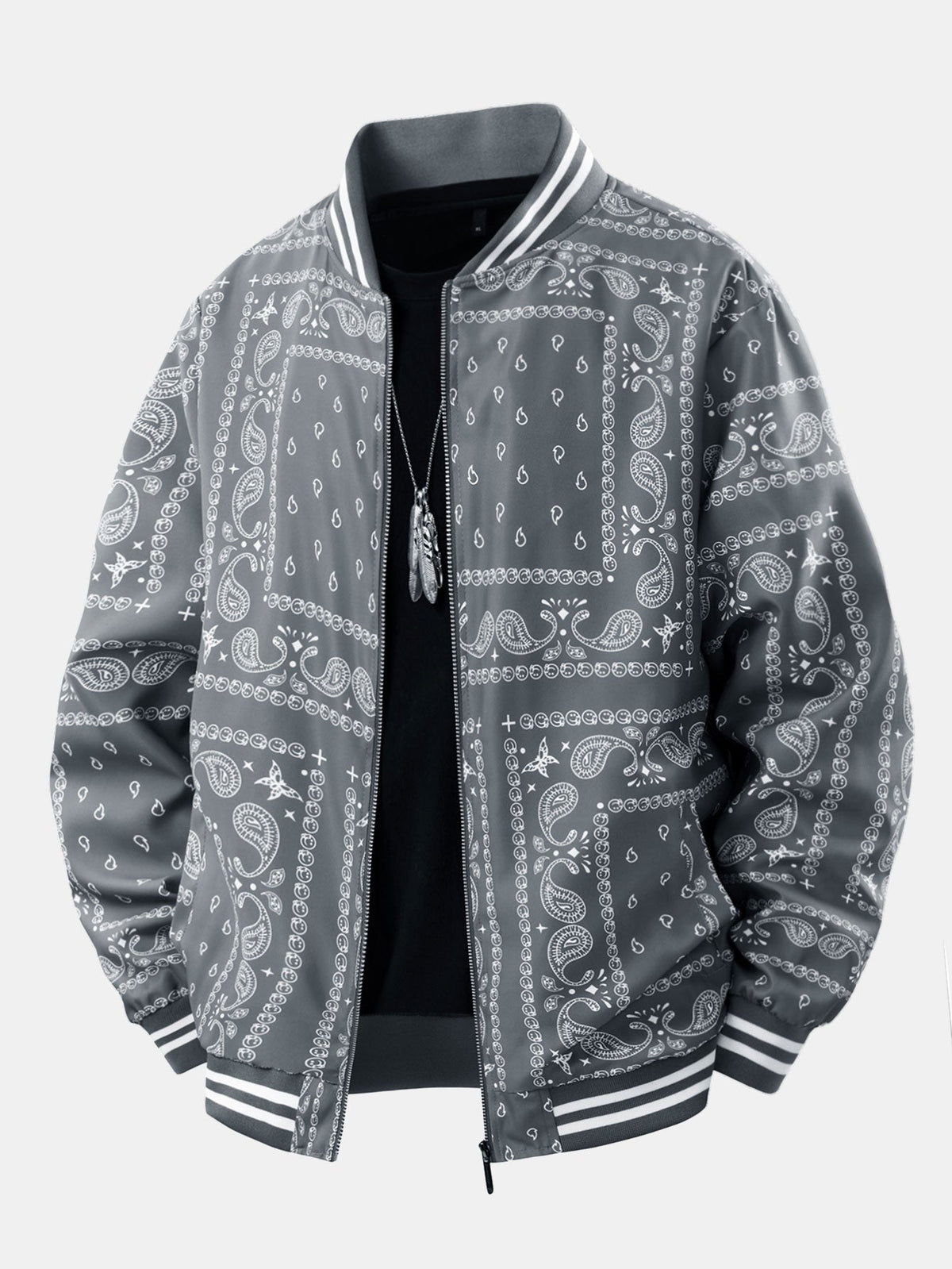 Ellis - Paisley Print Baseball Jacket with Stand Collar