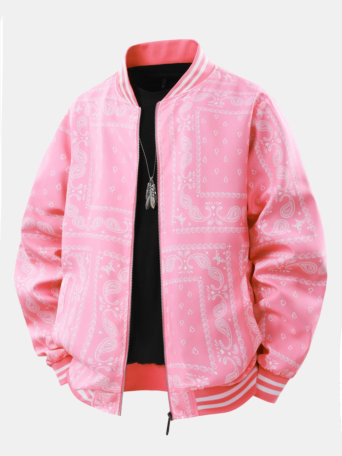 Ellis - Paisley Print Baseball Jacket with Stand Collar