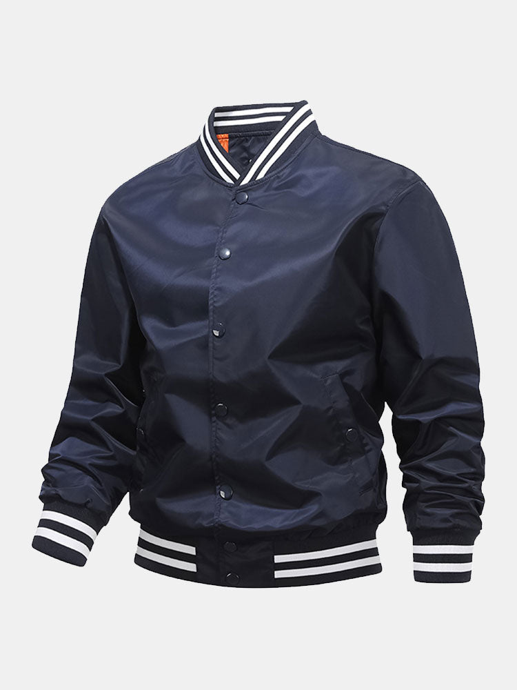 Hudson - Ribbed Trim Baseball Jacket