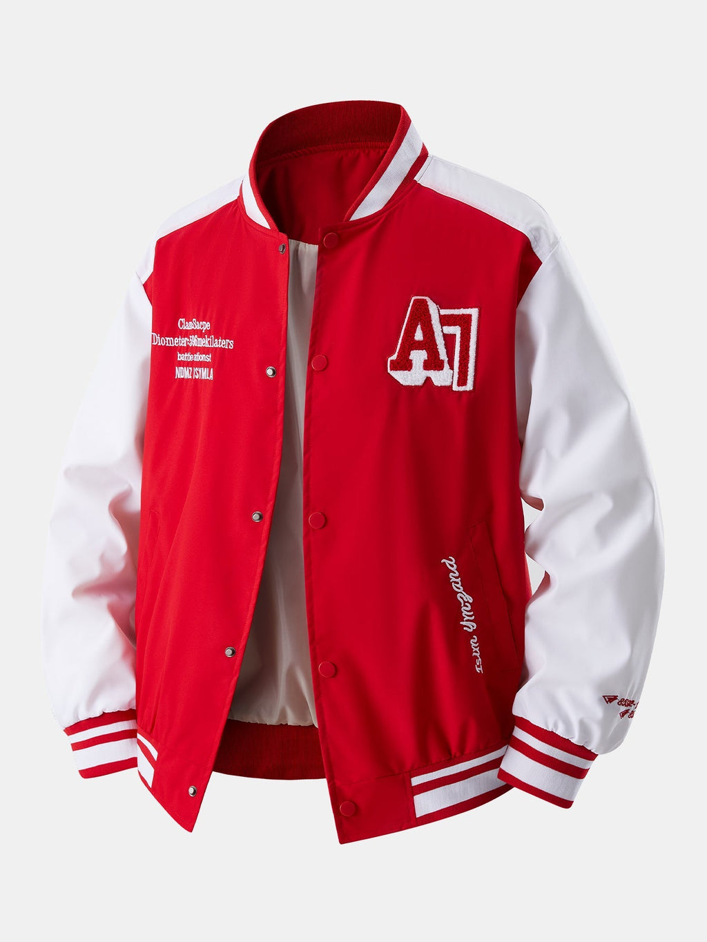 Jensen - Stand Collar Baseball Jacket with Contrast Embroidery