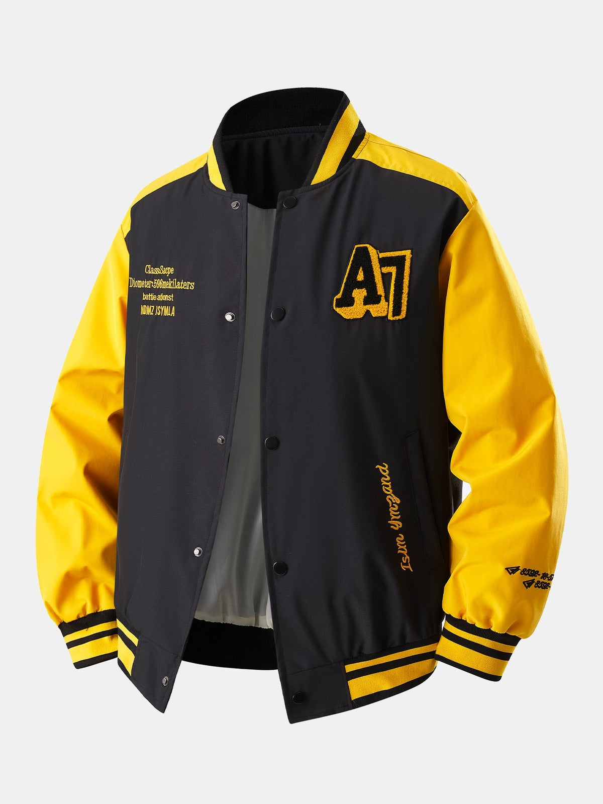 Jensen - Stand Collar Baseball Jacket with Contrast Embroidery