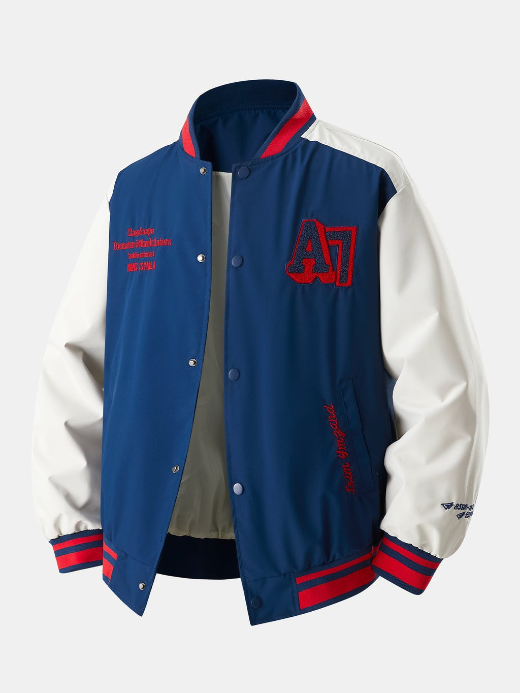 Jensen - Stand Collar Baseball Jacket with Contrast Embroidery