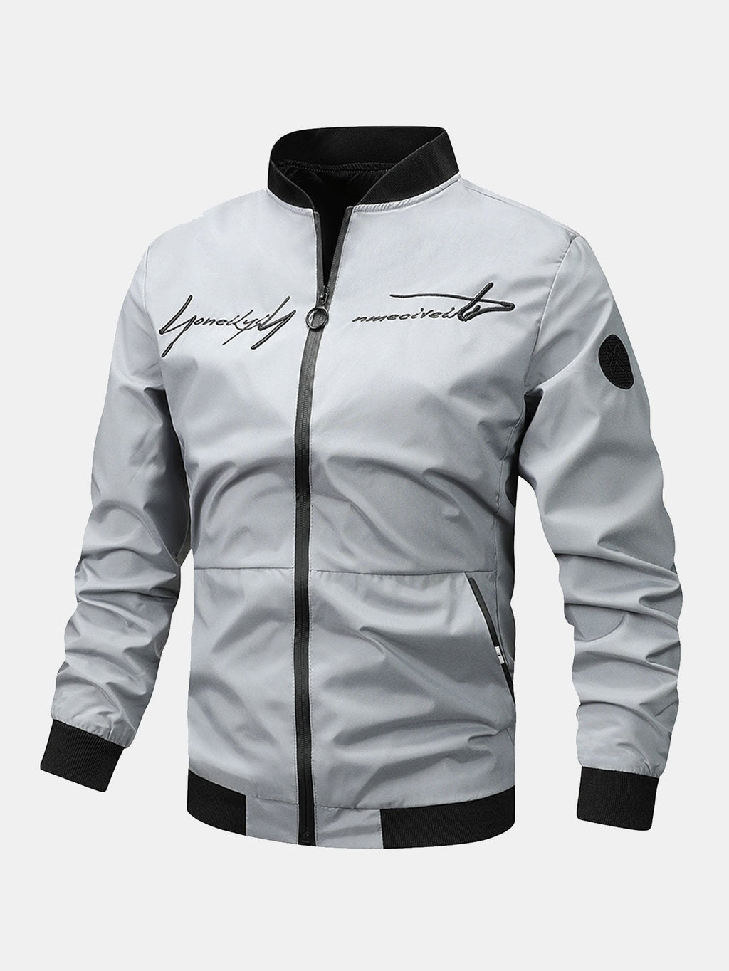 Preston - Zip-Up Bomber Jacket with Text Print