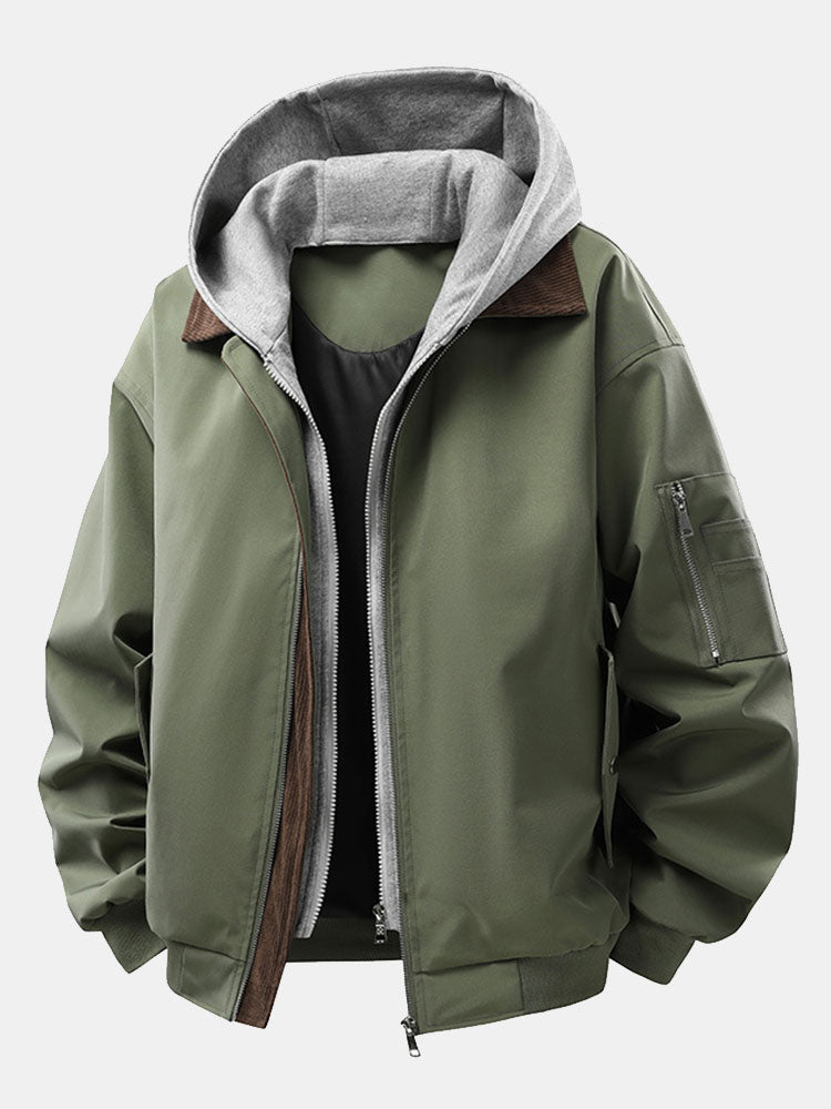 Noah - Corduroy Bomber Jacket with Detachable Hood