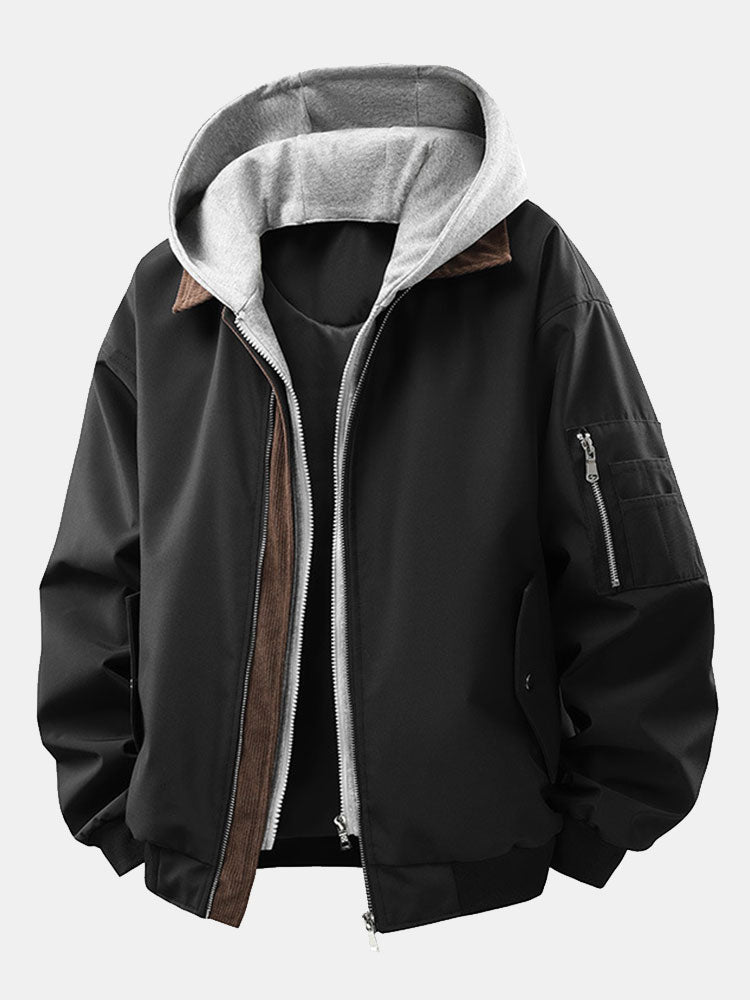 Noah - Corduroy Bomber Jacket with Detachable Hood