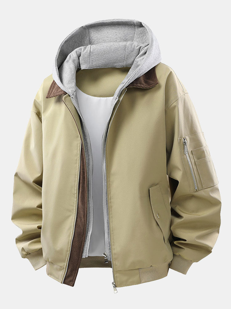 Noah - Corduroy Bomber Jacket with Detachable Hood