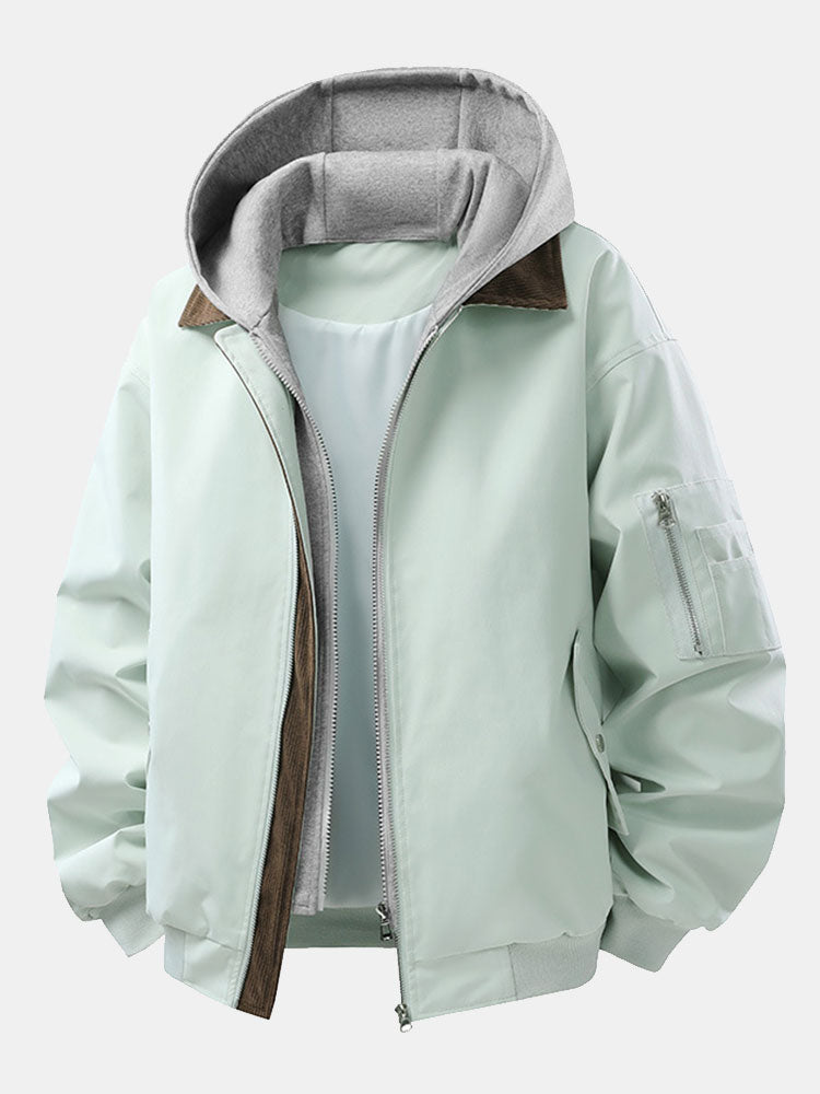 Noah - Corduroy Bomber Jacket with Detachable Hood