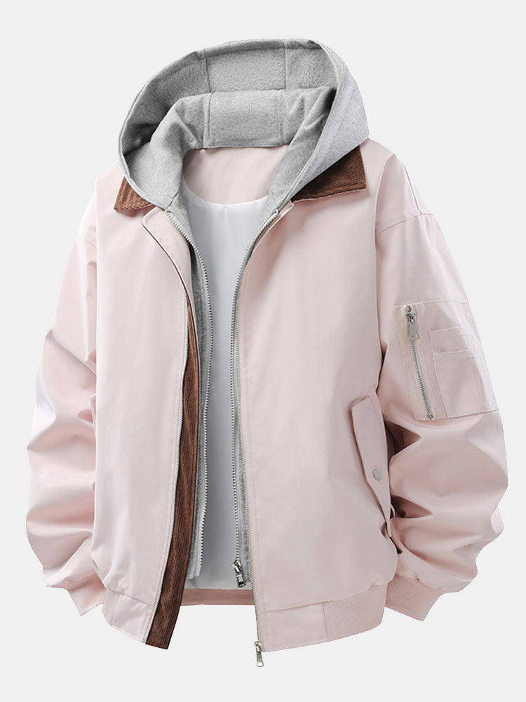 Noah - Corduroy Bomber Jacket with Detachable Hood